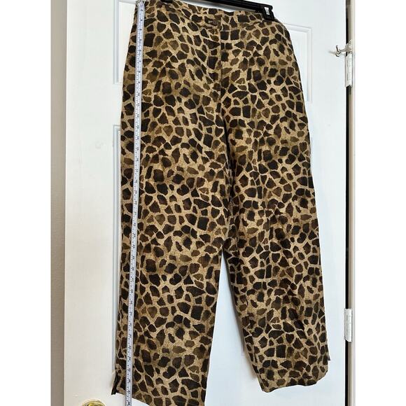 Easy Spirit Silk Linen Blend Cropped Pants Animal Print Brown Size 14 SKU 28 - Picture 2 of 11
